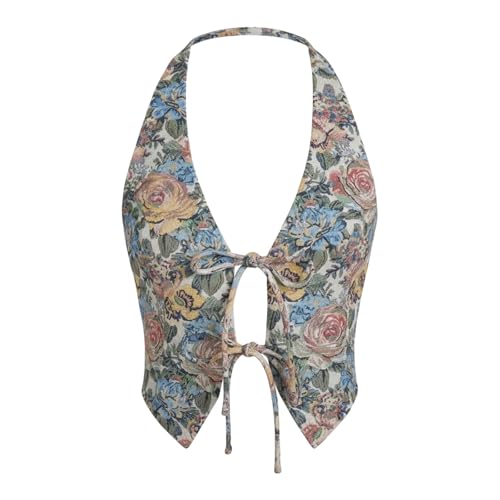 Camisole imprimée fluide sans manches top léger col ajusté mode été - 3