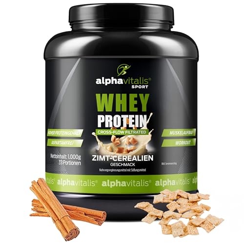 Whey Protein Pulver 1KG - Eiweißpulver für Proteinshakes, Kraftsport und Fitness - WPC Whey Konzentrat cross flow mikrofiltiert CFM - Muskelaufbau Shake cremig lecker - Eiweißshake Zimt Crealien