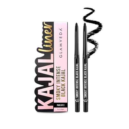 Image of GLAMVEDA Pencil Smoky Intense Black Kajal - 0.35g | 24-Hour Long Stay One-Stroke Smooth Application Waterproof, Smudgeproof & Sweatproof| Rich Pigment | Suitable for Sensitive Eye (Pack of 2)