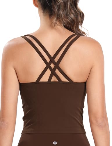 HeyNuts Zeal Bras Longline Ribbed Medium Support Sports Bras, Crisscross Back Tank Tops with Removable Pads B-D Cups