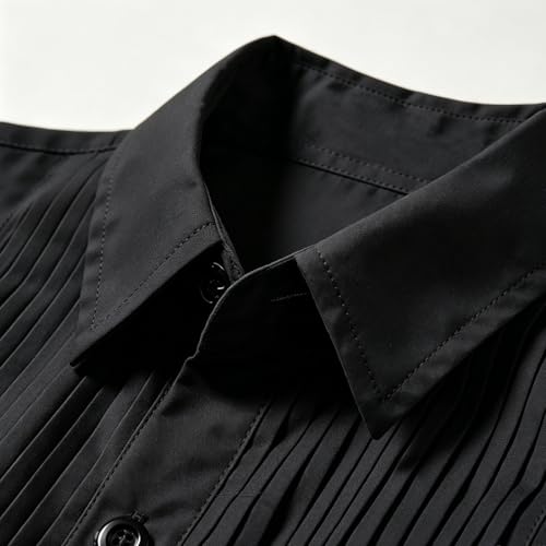 Image of Boys' Formal Tuxedo Shirt Long Sleeve Black Dress Shirts with Bow Tie