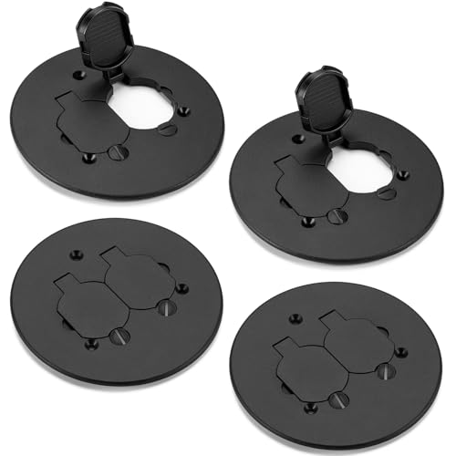 Kingdder 4 Set Round Floor Box Cover 4" Diameter Plastic Duplex Floor Outlet Cover Plate Weatherproof Replacement for Countertop Home (Black) by Kingdder - Used condition - US$50.68