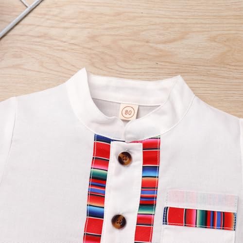 Image of ABEHIK Baby Boys Mexican Outfit Short Sleeve Embroidery Shirt Shorts Set Kids Traditional Fiesta Cinco De Mayo 2PCS Clothes