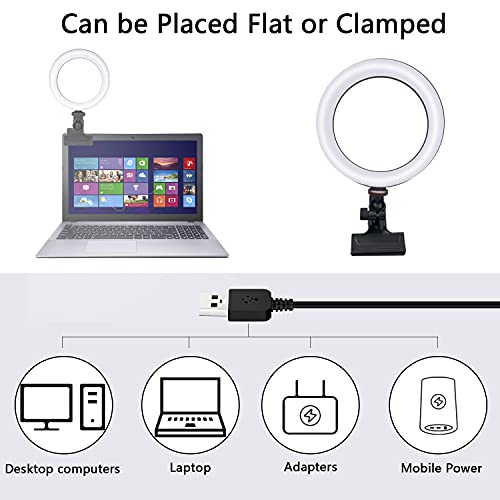 Ringlicht Laptop, POTOK 6.3" Videokonferenz Licht Ring Light mit Stativ und Clip für YouTube Live-Stream Selfie Portrait Volg Schminken – Bild 3