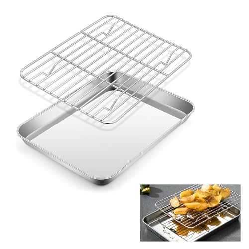 Plaque de Cuisson en Acier Inoxydable avec Grille de Refroidissement 26x20,5x2,5cm Bac Cuisson,...