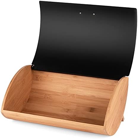 Konighoffer COSMICO Bread Bin Wood Stainless Steel Bread Basket Black