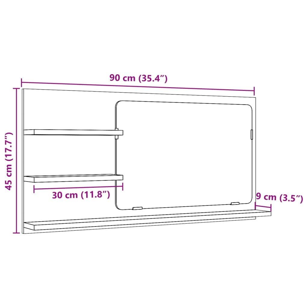 vidaXL Armoire à Miroir de Salle de Bain chêne Artisanal 90x11x45 cm, étagère à Miroir, Miroir avec étagère, étagère de Toilette avec Miroir