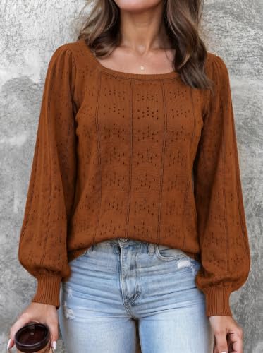 Image of HOTOUCH Sweaters for Women 2026 Fall Trendy Tops Casual Puff Sleeve Square Neck Cute Tunic Pullover Blouses XS-XXL