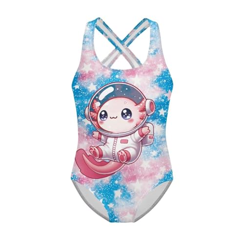 Image of Axolotl Star Kids Swimwear for Girls 5-6 Years Trendy Cross-Back Design One Piece Swim Suit Quick-Dry Bathing Suit Swimwear Fashion Lightweight Fabric for Vacation