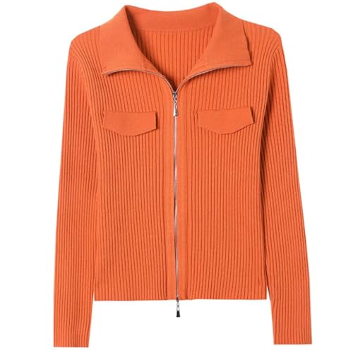 Women's Zipper Short Knit Cardigan Sweater Slim Cropped Open Front Button Up Collar Cardigan3