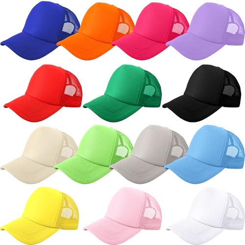 SGBETTER 14 Pack Kids Trucker Hats Plain Mesh Baseball Cap Summer Sublimation Hat DIY Baseball Hat for Child Boys Girls Outdoor (US Alpha One Size Color Set 3)