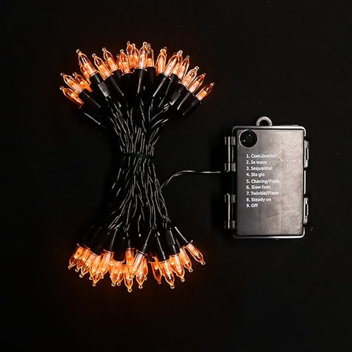 Battery Operated Halloween Mini String Lights 50 LED Orange, 2 Pack