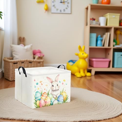Image of Rectangular Easter Basket for Kids and Girls Cute Toy Storage Organizer Bin Box Easter Egg Room Decor(Watercolor Easter)
