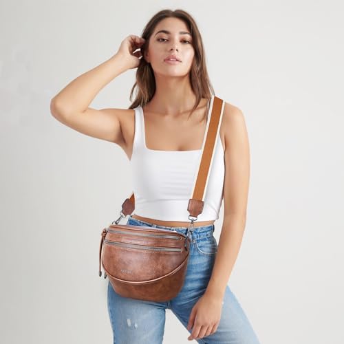 Image of Crossbody Sling Bags For Women Bum Purses Handbags Go Free Cross Body Fanny Packs For Woman Mon Shoulder Bag Gifts Brown