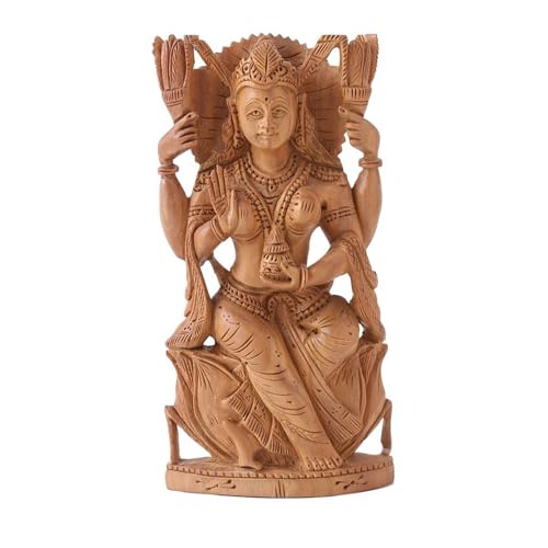 Image of RDK Handcrafted Sandalwood Lakshmi Figurine - 3-Inch Decorative Wooden Idol for Home or Office Display - Natural Carved Chandan Wood Sculpture