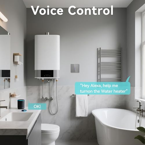 BSEED 40A Smart Wasserheizungsschalter, Wassererhitzerschalter mit Amazon Alexa and Google Home, intelligenter Heizungsschalter mit Glas Touchscreen Grau (Nullleiter erforderlich)