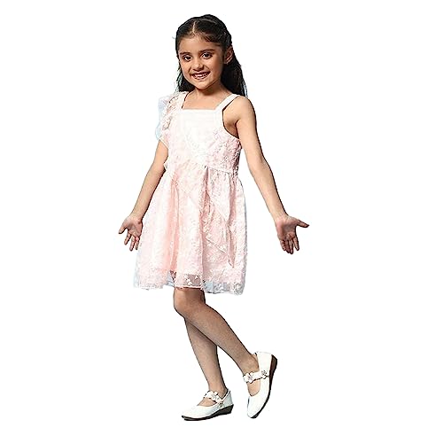 Image of BIBA Solid Rayon Round Neck Girls Dress