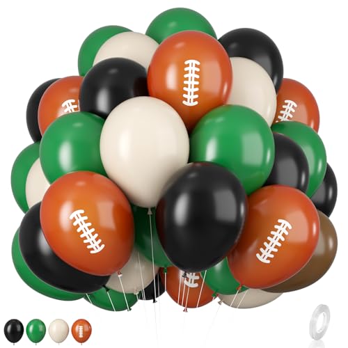 12 Inch Football Printed Party Balloons - Dark Green Black Beige - Boys Sports Birthday Party Decorations