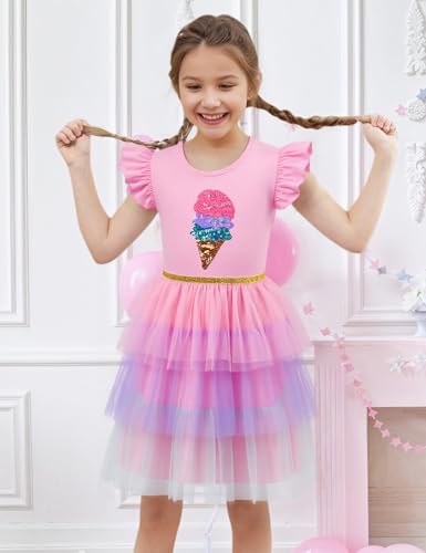 Little Girls Tulle Tutu Dress Toddler Summer Ruffle Sleeve Fluffy Tiered Dress Kids Birthday Party Outfits 2-7 Years3