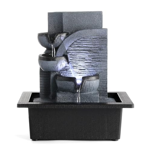 Dyna-Living Indoor Tabletop Fountain Water Fountain with LED Light and Calming Water Sound Relaxation Fountain for Home Bedroom Office Decor