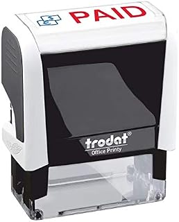 Trodat Stamp 4912 Office Printy with English Text PAID  Self Inking, Red and Blue Ink, 18 x 46 mm