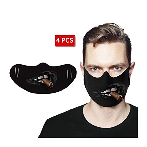 Preisvergleich Produktbild 4 STK Mundschutz waschbar mit Motiv, Unisex Wiederverwendbare Gesichtsabdeckung, Mundbedeckung Stoff Anti-Staub mundschutz zum Laufen, Radfahren