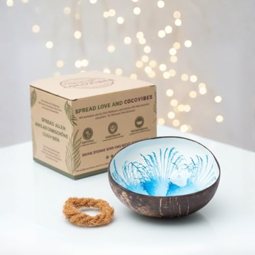 cocovibes Cuenco de coco para sapfire, cuenco decorativo para llaves, cuenco de joyería, cuenco para servir, moderno Splash, azul y blanco