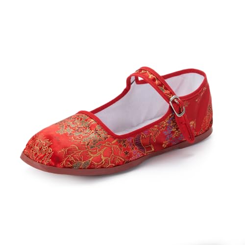 Women's Classic Chinese Mary Jane Shoes Slippers China Doll Flats Buckle Slip On Kung Fu Shoes