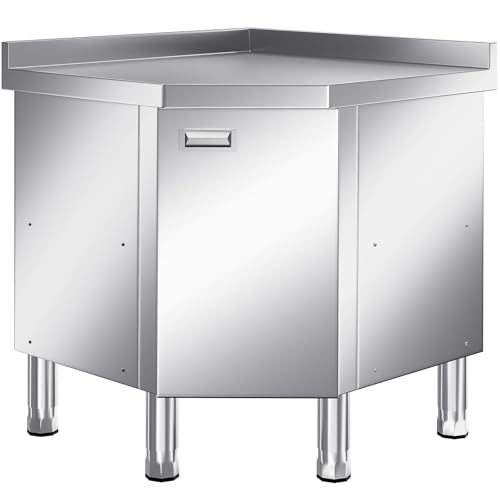 Image of KINGBO Stainless Steel Corner Cabinet Heavy Duty Prep Table with 304 Stainless Steel Worktop Commercial Worktable Workbench with Storage Cabinet for Kitchen Garage Restaurant Outdoor