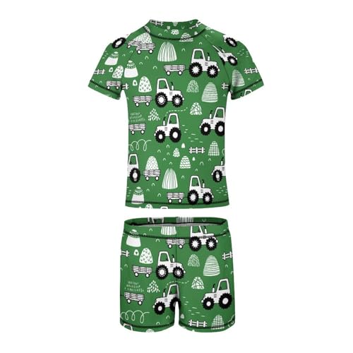 Green Tractors PatternedChildren's Swimsuits Boys Two Piece Suit9-11Y（140cm）4