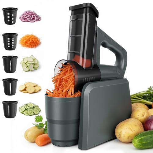 Electric Cheese Grater Vegetable Slicer 5-in-1 5 Interchangeable Drum Blades Food Processor for Cheese Carrots Nuts Fruits & Vegetables