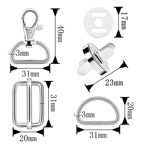 DKBT D rings for Bag Making Supplies 30 Pcs Swivel Metal Buckles with Magnetic Buttons D rings Heavy Duty Bag Making Hardware Slide Buckle for Wallet DIY Crafts Sewing Handbag(Silver 25mm) - Image 2