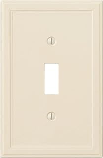 Questech Décor Single Toggle Insulated Light Switch Cover, 1-Gang Electrical Wall Plate, Single Switch Standard Size Receptacle Cover, Decorative Cornice Design, Almond