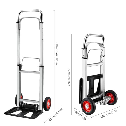 Carretilla plegable de mano de aluminio con ruedas de goma miniatura 6