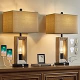 G-SAFAVA 25 inch Farmhouse Table Lamp Set of 2 with 2 USB Ports, 3 Way Dimmable Touch Control Nights
