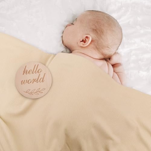 Image of DRESHOW BQUBO Baby Girl Newborn Receiving Blankets with Bow Hat Headband Wooden Birth Announcement Card Set Newborn Baby Swaddle Wrap Set Warm Shower Gift
