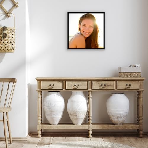 Image of Americanflat 16x16 Picture Frame with Polished Plexiglass - Streamline Collection - Thin Border Square Frame for Wall Display - Hanging Hardware Included - Black