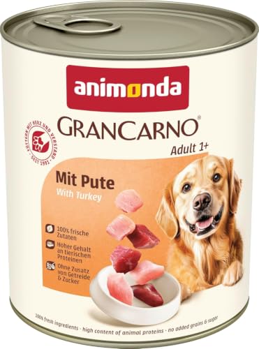 animonda GranCarno Hunde Nassfutter mit Pute (6 x 800 g), getreidefreies Hundenassfutter ohne Zucker, für ausgewachsene Hunde, mit frischen fleischigen Zutaten