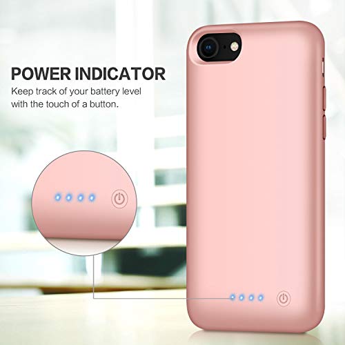 QTshine Battery Case for iPhone 6/6s/7/8, Upgraded [6000mAh] Protective Portable Charging Case Rechargeable Extended Battery Pack for Apple iPhone 6/6s/7/8 (4.7') - Rose Gold - Thumbnail 3