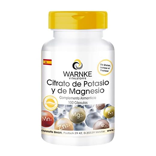 Citrato de potasio y magnesio 100 cápsulas, alta dosificación, vegano, minerales orgánicos, alta biodisponibilidad | Warnke Vitalstoffe - Calidad de farmacia alemana
