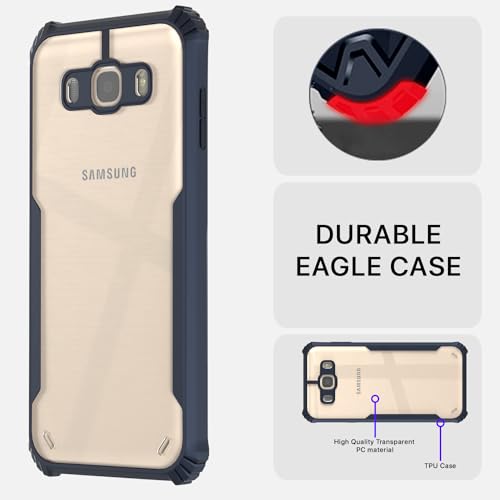 Image of Pikkme Samsung Galaxy J7 2016 Back Cover | Crystal Clear Transparent Back | Ultra Hyrbid | Full Camera Protection | Raised Edge | Bumper Back Case (Blue)