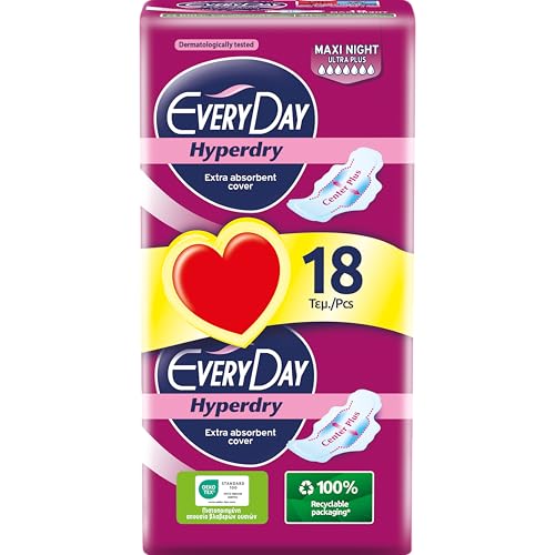 EveryDay Hyperdry - Absorbentes Ultra, Noche con Alas, Filtro Hiper Seco y Ultra Absorbente, 18 Unidades