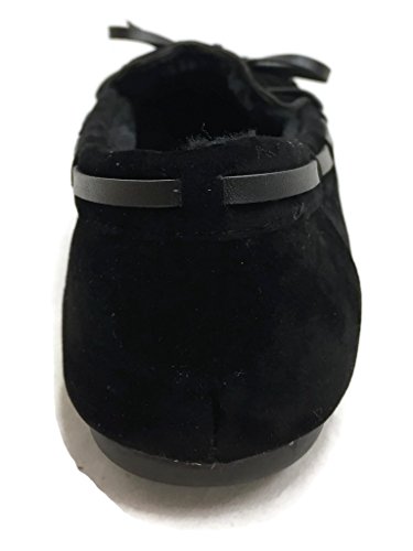Blueberry Runs Small - Faux Soft Suede Fur Lined Moccasin House Slippers (Moccasin-21) Black, 10 Runs Small