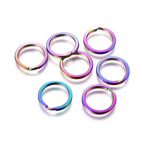 Pandahall 10Pcs 16mm Stainless Steel Keychain Rings Flat Round Split Ring Clasp Connector Findings Multi-Color for Home Car Keys Organization