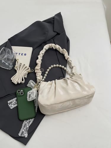 QWINEE Women's Peal Handbag Bow Knot Top Handle Zipper Ruched Leather Shoulder Bags2