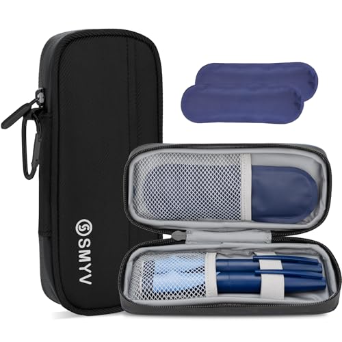 SMYV Insulin Cooler Travel Case with 2 TSA Approved Ice Packs, Medication Cooler for Diabetic Supplies, Compact for Travel and Daily Life (Black)