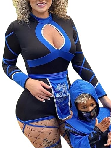 Acrawnni Halloween-Drachen-Ninja-Kostüm für Damen, Festivals, Rave-Party, Rollenspiel, Strampler-Kostüm, Anime, Cosplay, Ninja-Krieger-Kostüm,...