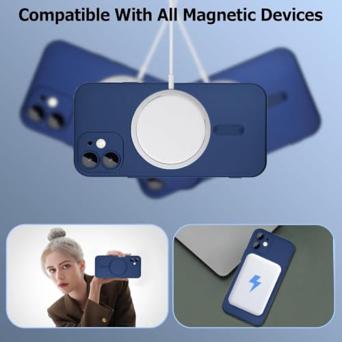Image of DIZORO Magnetic Case for iPhone 12 / iPhone 12 Pro Cover [Compatible with MagSafe][Built-in Camera Lens Protector] Slim Soft Silicone Bumper Shockproof Metallic Luster Back Cover Phone Cases (Blue)