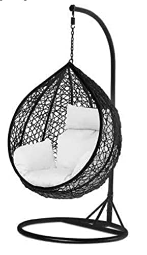 Image of Single Seater Swing Chair with Stand for Home & Cushion & Hook Outdoor Indoor | Balcony |Garden |Living Room |Garden | Patio | Home Improvement|(Swing Brown with Cushion White)
