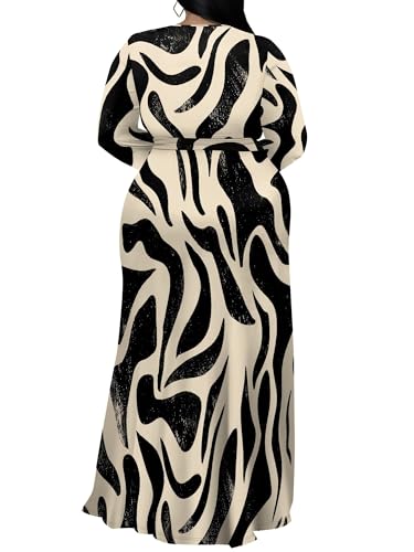 Image of PinkPatty Women's Plus Size Long Sleeve Maxi Dress Casual V Neck Slit Tie Waist Wrap Dresses for Party Cocktail